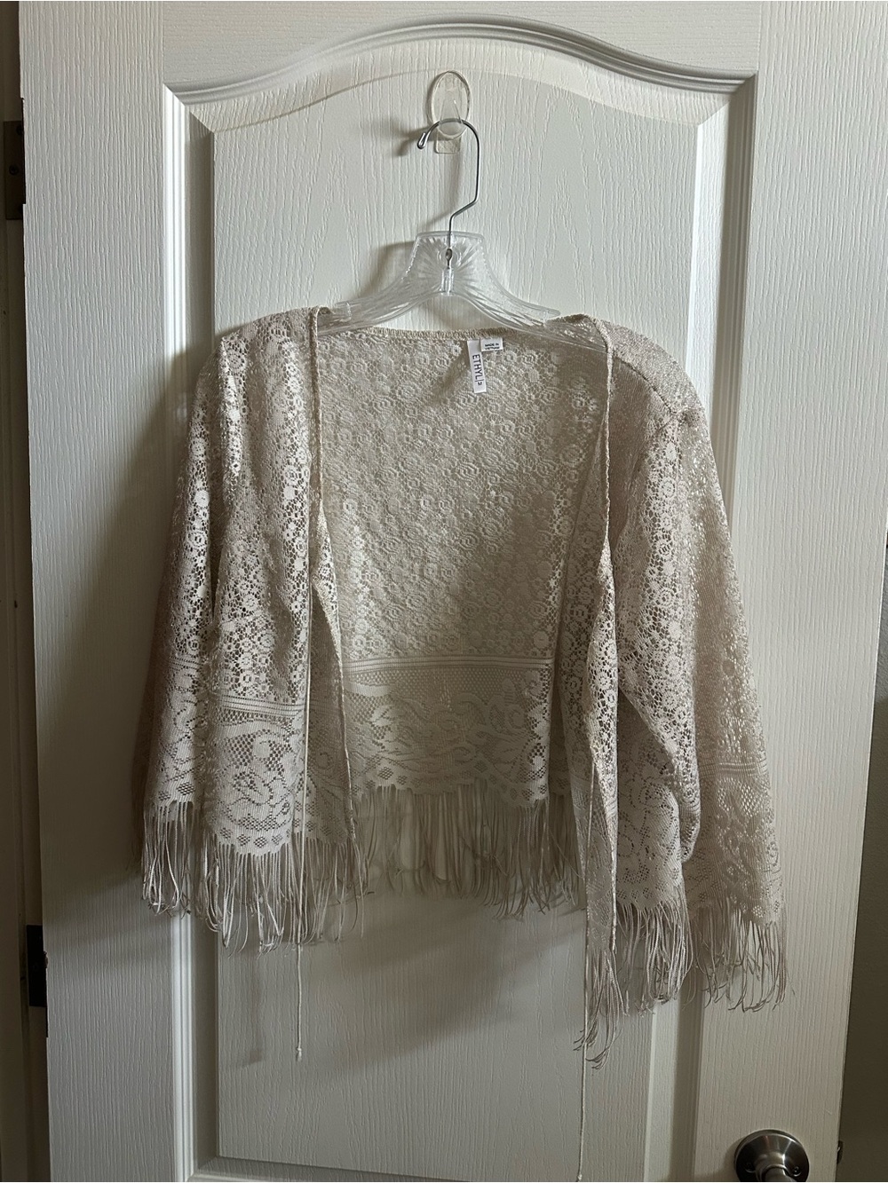 Ethyl Beige Lace Fringe Cardigan